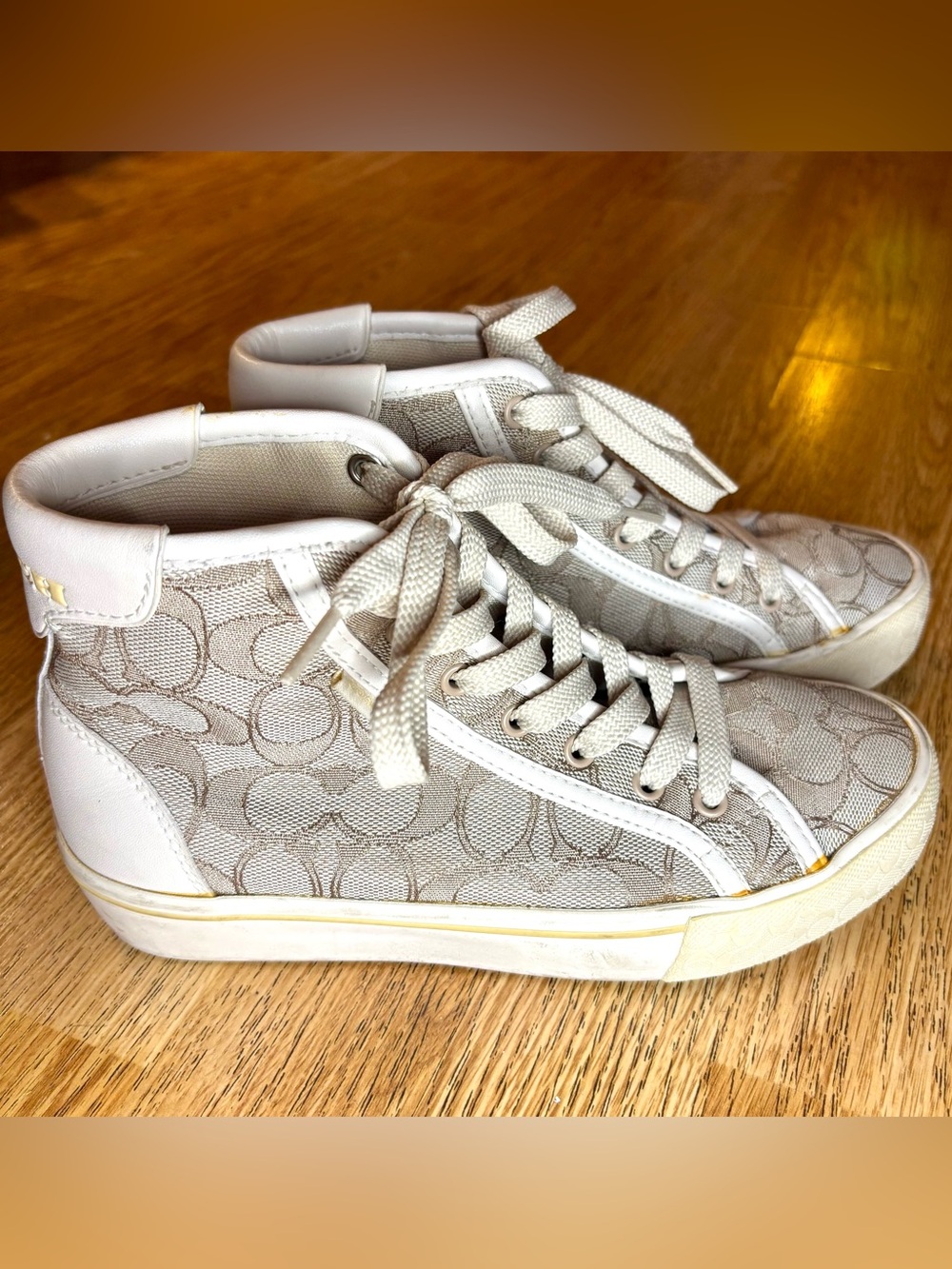 Coach Beige Signature High-Top Sneakers